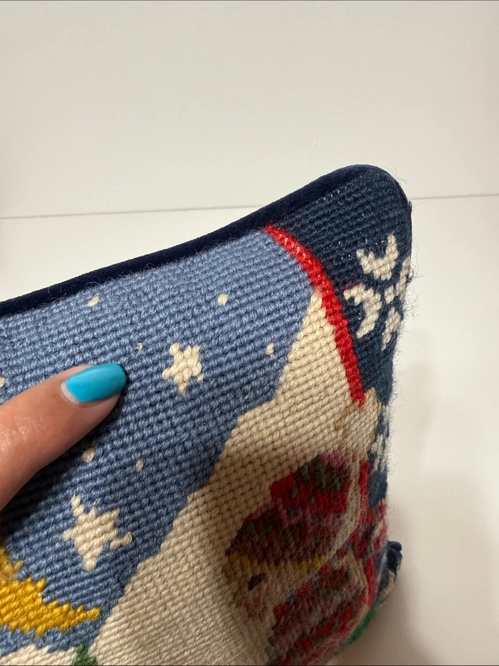 C&F Vintage Children playing in snow needlepoint wool throw pillow